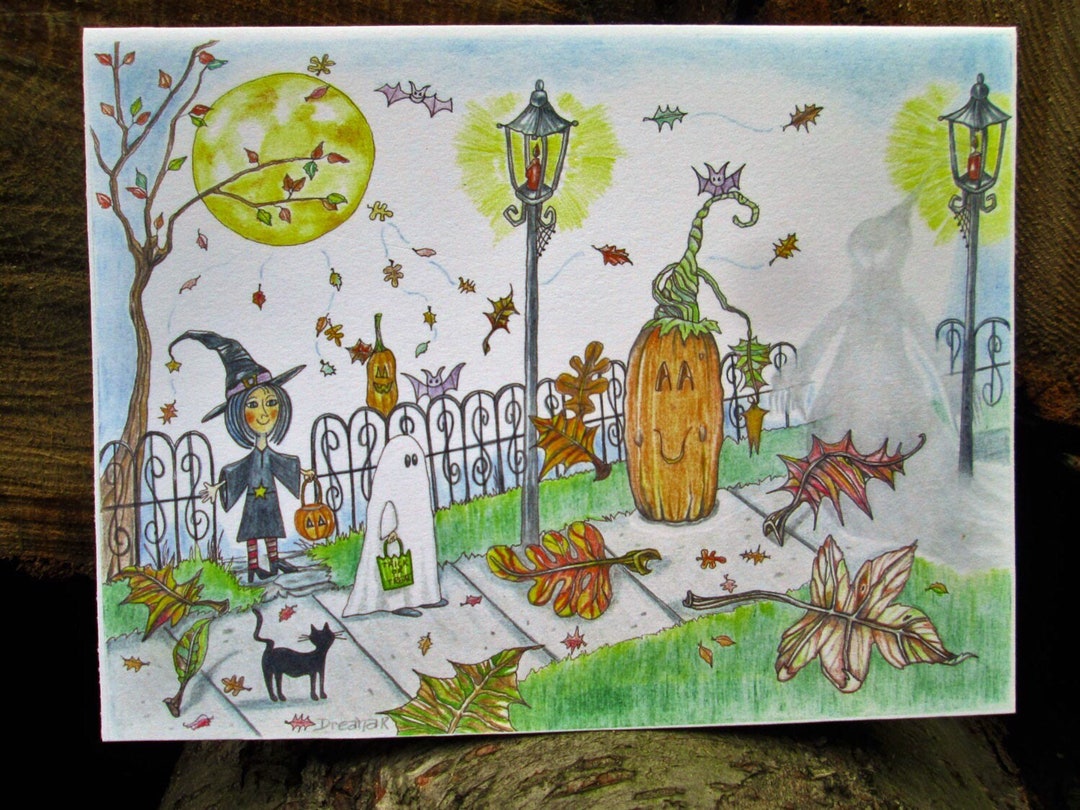Halloween Trick or Treat Blank Note Card, Halloween Greeting Card ...