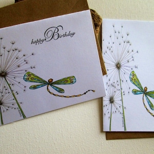 GREAT VALUE! Set of Two Dragonfly Greeting Cards Blank Note Cards Dragonfly Birthday Card Dandelion Greeting Card Dandelion Dragonfly Art