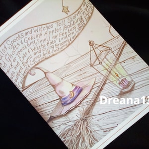 Spooky Halloween Card, witch cards, witch hat card, blank card,Halloween card, gothic Halloween card, witch drawing, witch art cards, scary