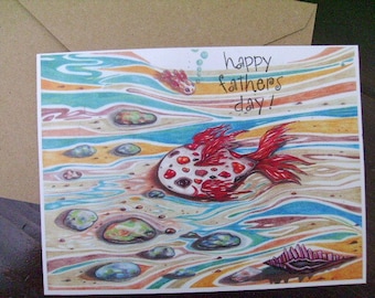 Papa and Baby Fish Happy Fathers Day Original Art Fathers Day Card