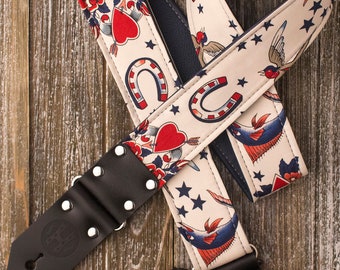 Tattoo Series 2" Red, White & Blue "Amor" guitar strap