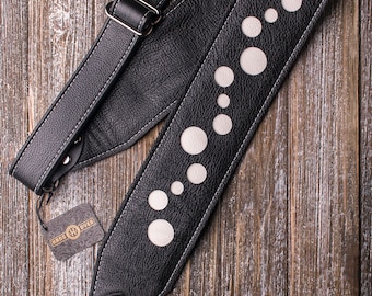 Leather Inlay Series 3" black/white leather guitar strap