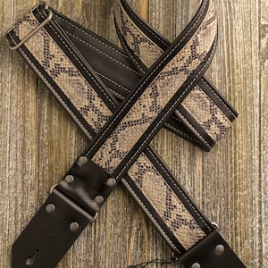 Leather Deuce Series 2&quot; Black/Ivory  &quot;Skunk Stripe&quot; leather guitar strap