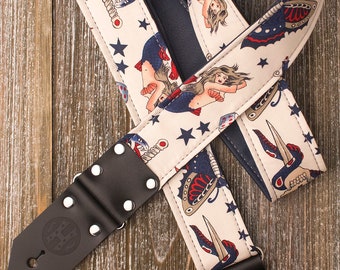 Tattoo Series 2" Red, White & Blue "Snake and Skull" guitar strap