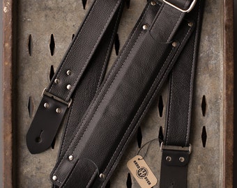 Shoulder Pad Series 1.5" black leather guitar strap