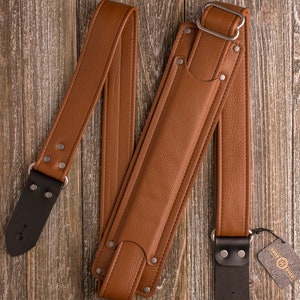 Shoulder Pad Series 1.5" saddle brown leather guitar strap