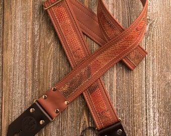 Leather Deuce Series 2" Terra Cotta "Skunk Stripe" leather guitar strap