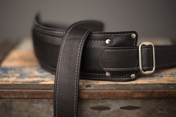 Shoulder Pad Series 1.5 Black Leather Guitar Strap 