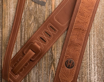 Ladder Back Series 3" Saddle Brown leather guitar strap