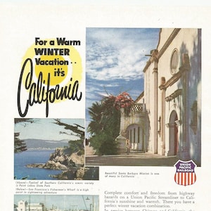1953 Union Pacific Railroad California Urlaub Tourismus Werbung