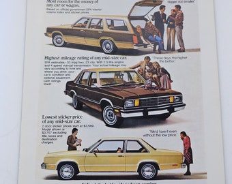Auténtico anuncio impreso automotriz del automóvil Ford Fairmont de 1978
