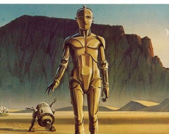 C-3PO & R2-D2 1977 Original Vintage Star Wars Painting Print by Ralph McQuarrie
