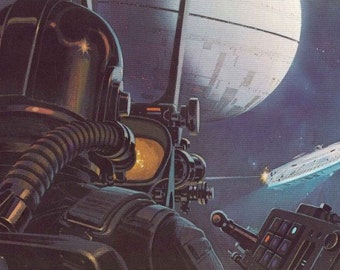 Tie Fighter Pilot vs Millennium Falcon 1977 Original Vintage Star Wars Painting Print by Ralph McQuarrie