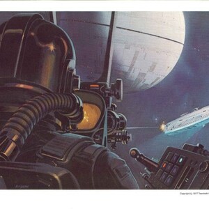 Tie Fighter Pilot vs Millennium Falcon 1977 Original Vintage Star Wars Painting Print by Ralph McQuarrie
