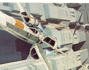 X-Wing Death Star Battle 1977 Original Vintage Star Wars Painting Print by Ralph McQuarrie