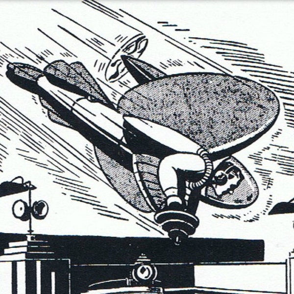 Flying Space Men Illustration Vintage Science Fiction Art Print