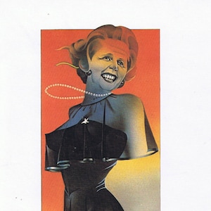 2 Sided 1980 Pinup Airbrush Art Print Mature &quot;Heavy Metal&quot; / &quot;The Iron Lady&quot; (Margaret Thatcher) by Philip Castle
