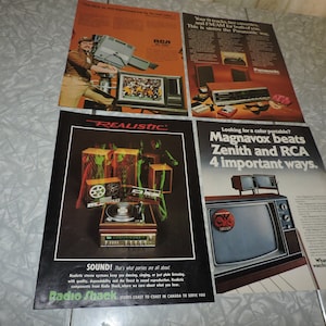 Lot of 10 Vintage 1980s Electornic Advertisements for Yamaha, Hitachi, Ampex, Craig, Panasonic, Magnavox, Panasonic, Radio Shack