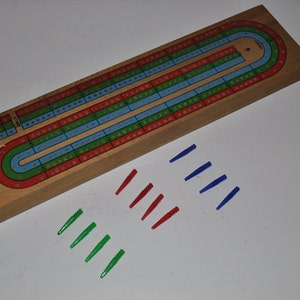 Vintage Three Lane Cribbage Board Game