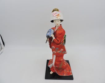 Vintage Japanese Geisha in Komono Collectible Doll