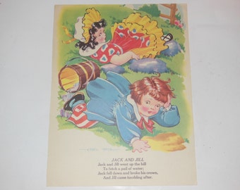 années 1950 Jack and Jill / vieille mère Hubbard Antique 2 faces pleine Page pour enfants imprimer