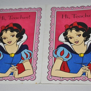 Two Vintage Unused Snow White Disney Valentine's Day Teacher Cards