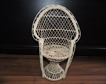 Vintage Wicker Peacock Fan Back Rattan Chair 16” Doll Chair / Plant Stand Boho Decor