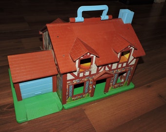 Vintage Fisher Price Little People Toy Tudor House No. 952 Two Story  House With Garage