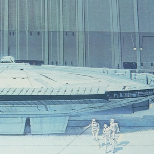 JAPAN Millennium Falcon in Death Star Hanger 1977 Original Vintage Star Wars Painting Print by Ralph McQuarrie