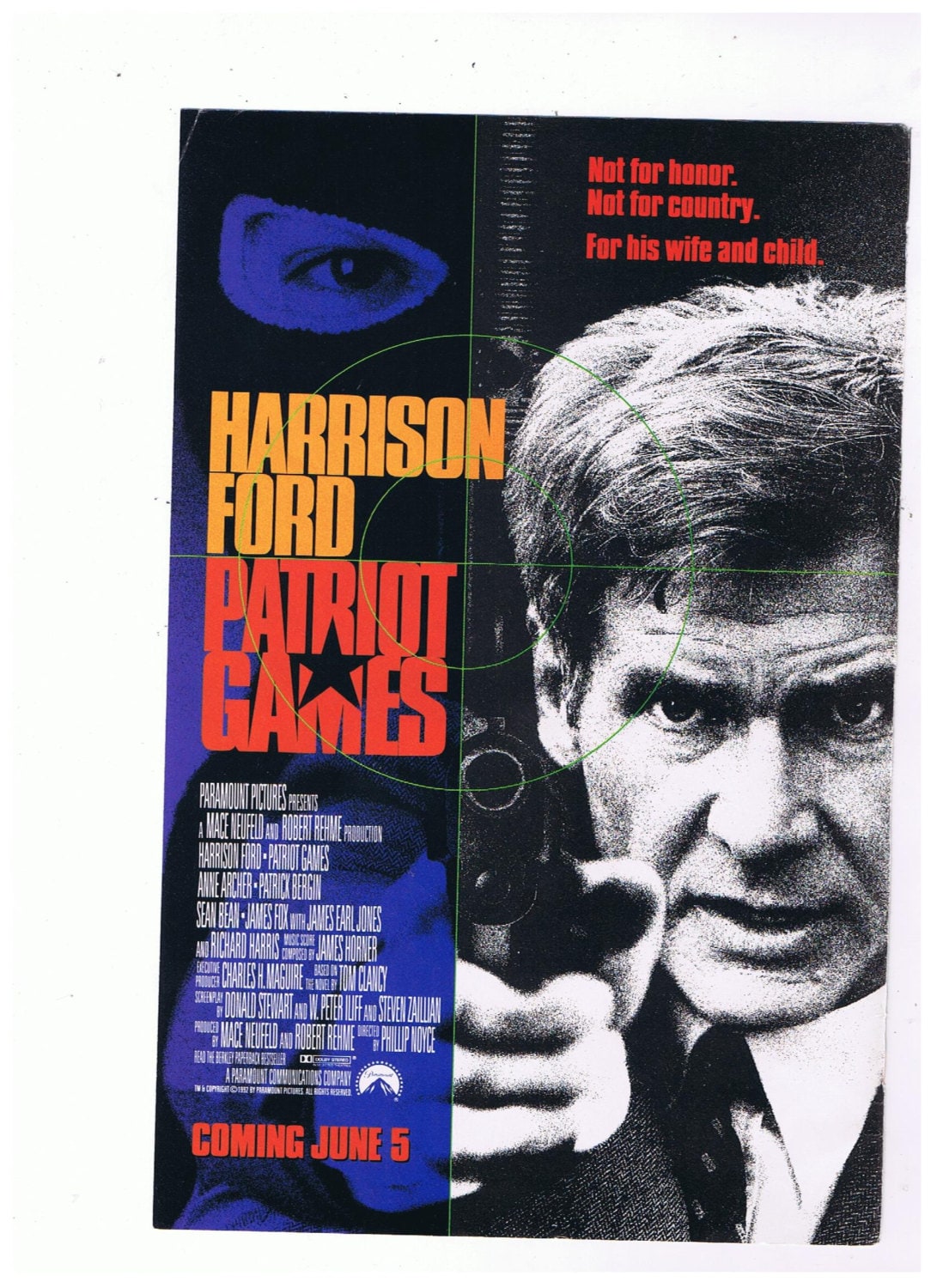 1992 Patriot Games Harrison Ford Vintage Movie Poster - Etsy
