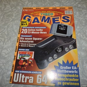 1995 Vol. #7 VIDEO GAMES German Video Game Magazine - N64 Ultra 64 Cover, Donkey Kong Country, Etc.