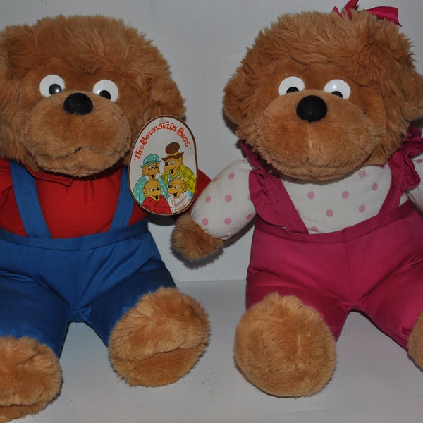 Lot Of 2 Berenstain Bears - Brother And Sister Bear Vintage Cartoon Characters Plush Soft Stuffed Toys