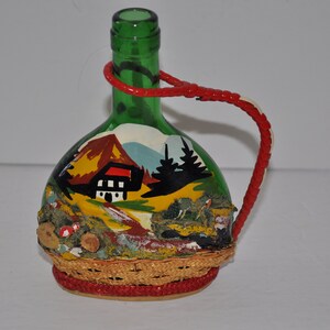 Vintage Decorated Green Wine Bottle