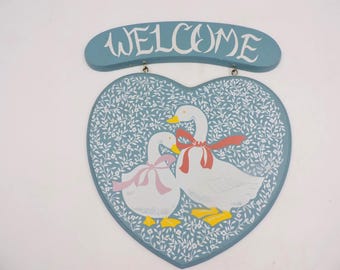 Vintage Cottage Core Country Duck Goose Wooden Welcome Sign