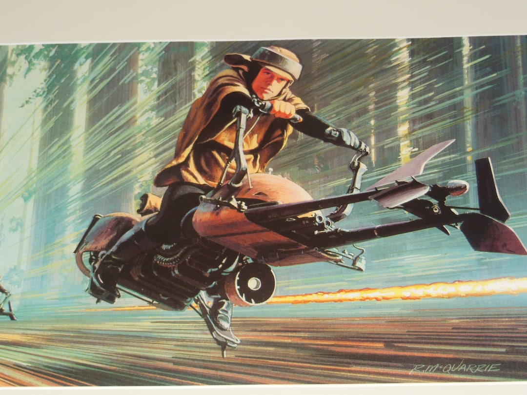 SF・ファンタジー・ホラー Speeder Bike with Luke Skywalker 1983 Luke on Speeder Bike Original Vintage Star Wars ROTJ Painting