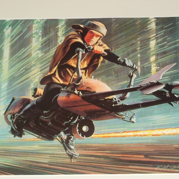 1983 Luke On Speeder Bike Original Vintage Star Wars ROTJ Painting Print by Ralph McQuarrie