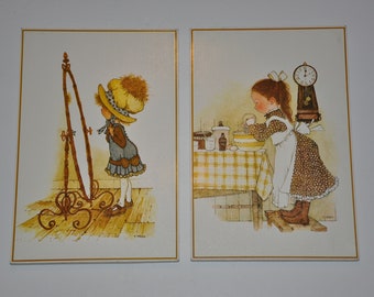 Conjunto de 2 placas de parede de madeira vintage Holly Hobbie
