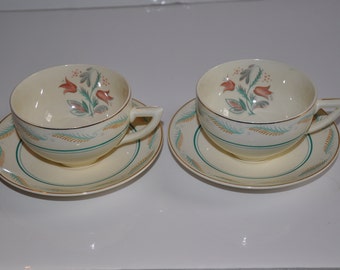 2 Sets Wedgwood Fanfare by Albert Wagg Vintage Tea Cup And Saucer
