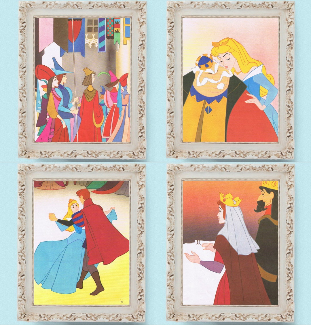 4x Sleeping Beauty Vintage Full Page Childrens Book Illustrations 8"x11 ...