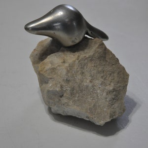 Vintage  Signed  Solid Cast Aluminium & Stone Sculpture Beaver Figurine