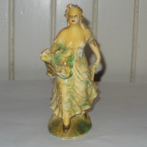 Vintage Chalkware Lady Woman Figure Statue Figurine