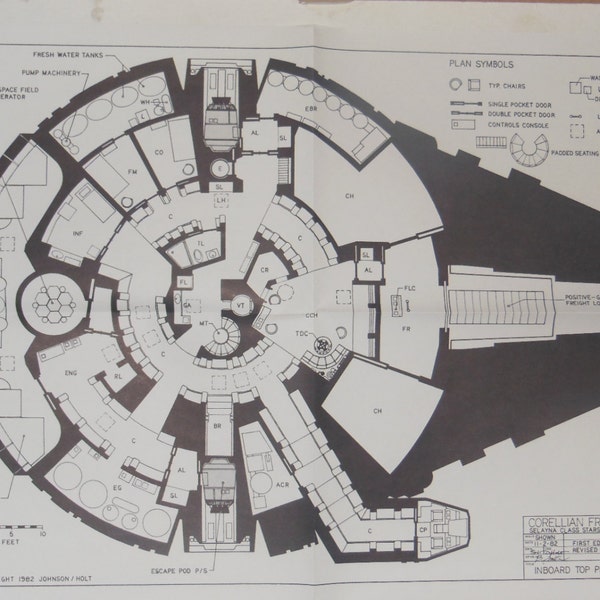 4x grande completo Set 1982 MILLENNIUM FALCON Corellian Cargo Star Wars Vintage Blueprint poster