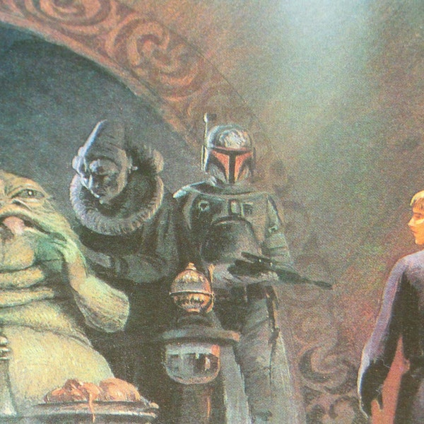 1983 Luke Meets Jabba The Hutt Original Vintage Star Wars ROTJ Painting Print by Ralph McQuarrie