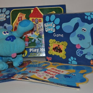 Vintage Blue&#39;s Clues Lot -  Board Game , Plush toy , Play Clay Materials And 3 Books