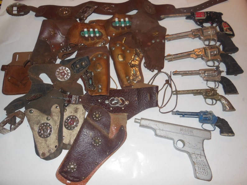 HUGE Antique Cowboy Toy Cap Guns & Leather Holsters Collection Etsy