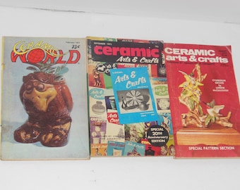 Lote com 3 revistas de cerâmica, artes e artesanato da década de 1970