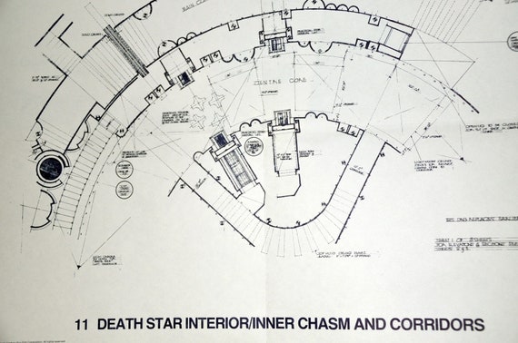 1977 Death Star Chasm And Corridors Star Wars Vintage Blueprint Poster