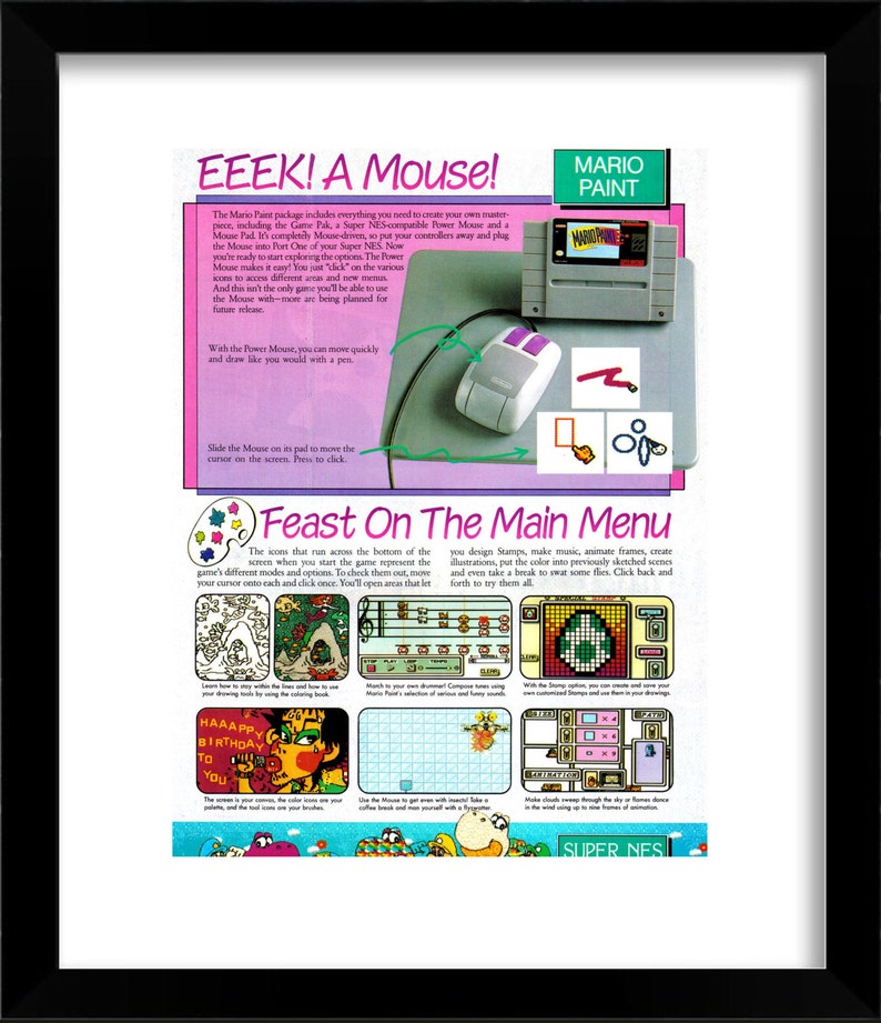MARIO PAINT 1992 4 Page SNES Super Nintendo Vintage Video Game | Etsy