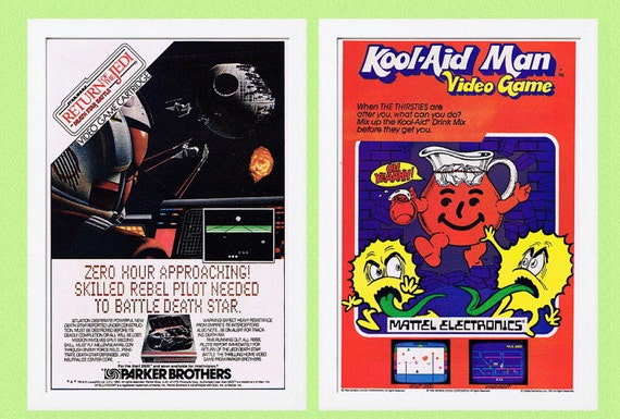 1983 2-sided ATARI STAR Wars/kool-aid Man Video Game Cartridge Ad