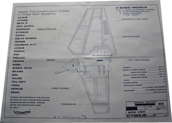 1984 Imperial Shuttle 1 of 3 Side View Star Wars Vintage Blueprint